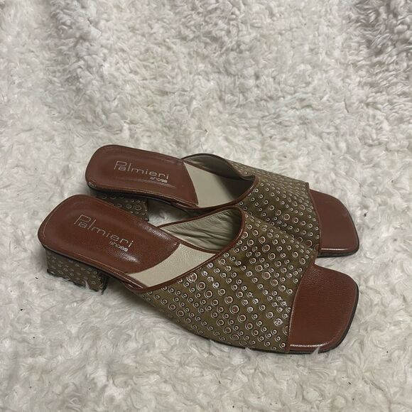 Palmieri fabric Brown & glittery dots prints leather lining Slide Sandals EUR 40 - Picture 3 of 9